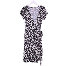 Loft Black White Print Wrap Dress Side Tie Feminine Secretary Office Business XS