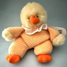 Russ Berrie plush yellow & orange duck, "Quackity"  #3660, farm 8 inch New,