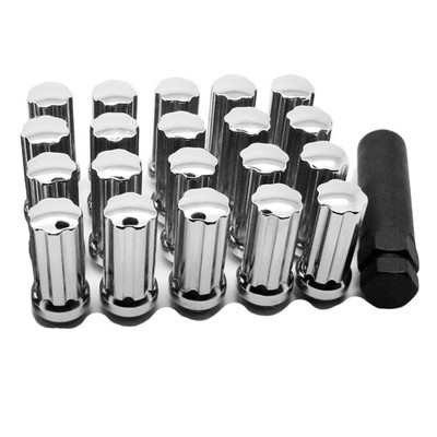 (QTY 20) 14x2.0 Chrome Duplex Spline Style Conical Lug Nuts 14mmx2.0