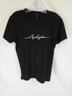 HM Mens Apologize Embroidered Graphic T-Shirt Black Textured Knit XS