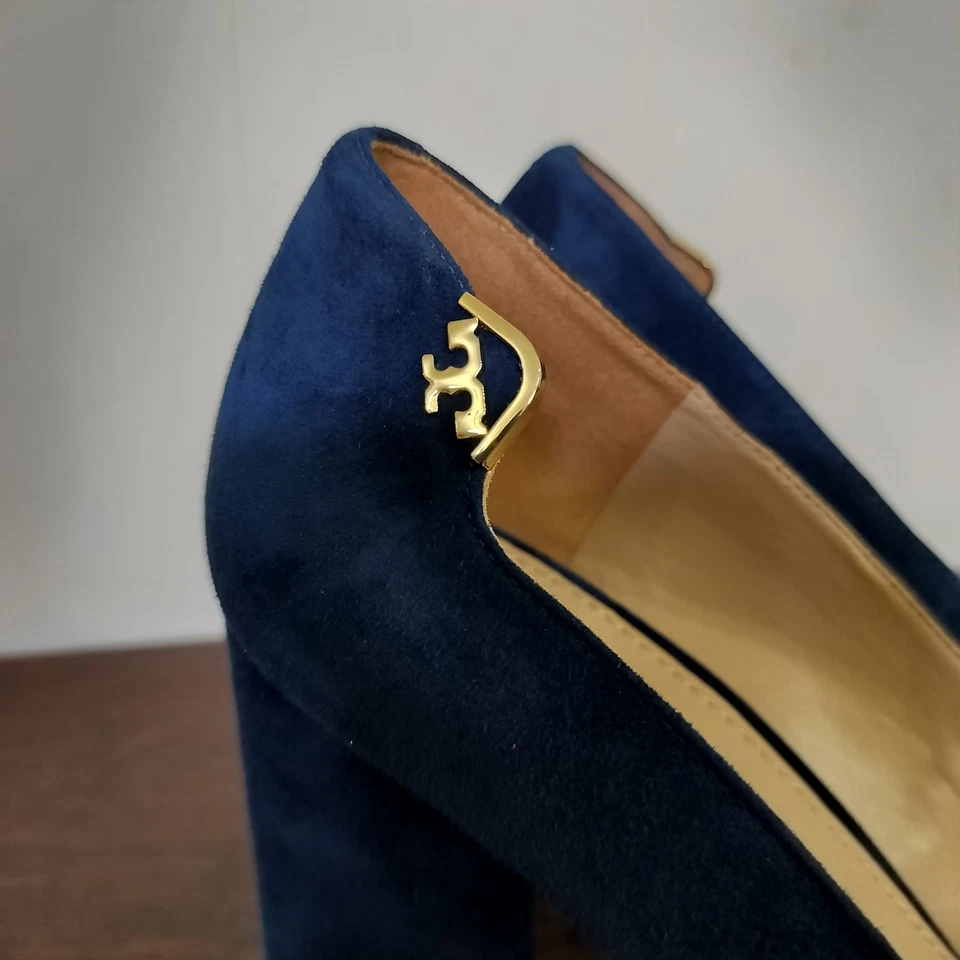 Zapatos de salón Tory Burch azul gamuza tacón bloque Elizabeth talla 9M clásicos punta redonda Foto 2 de 4