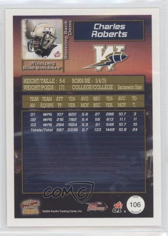 2004 Pacific CFL Charles Roberts #106 - Image 2 of 2