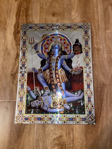 Kali Mata Hindu Goddess Handmade Etched Art Piece Picture Painting Vivid Colors