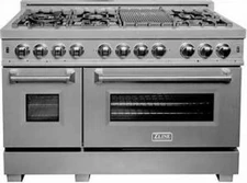 ZLINE RASSN48 48 Inch Pro-Style Stainless Steel Double Oven Dual Fuel Range