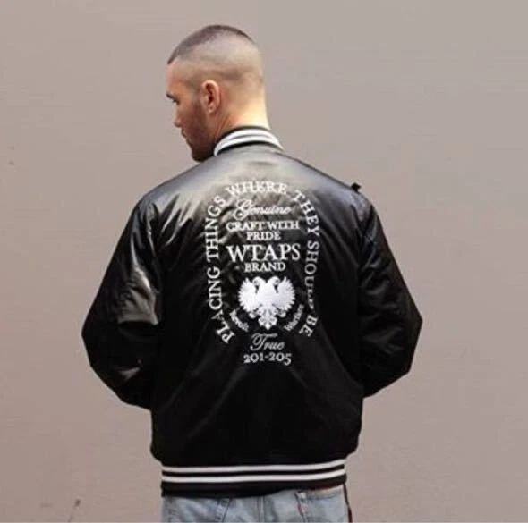 Dernière annonce veste équipe L Wtaps nylon satin noir descendant suprême