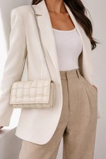 Steve Madden Cream Woven Padded Crossbody Clutch Silver Chain Strap