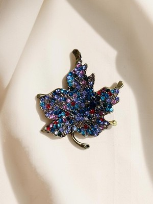 Brosche Brosche Ahornblatt Strass Mehrfarbig Vintage Jewelry