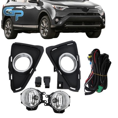 Front Bumper Fog Lights Driving Lamp+Switch+Wiring Fit For Toyota RAV4 2016-2018