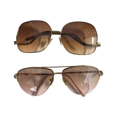 Gold Tone Oversized Square and Aviator Sunglasses Bundle Brown Gradient 2pc