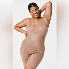 Spanx one piece neutral cream mid thigh bodysuit shapewear