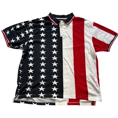 Sun River Clothing Men s USA American Flag Polo Shirt XL 4th of July Memorial