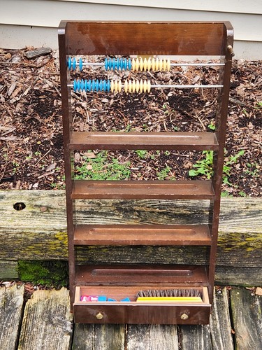 Pool Billiards Wall Rack Shelf Score Keeper Ball Storage Brush Chalk Drawer Vtg
