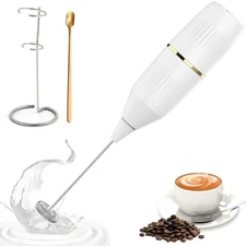 Handheld Milk Frother 14,000 RPM Drink Mixer Wand with Stand & Stirring Spoon...