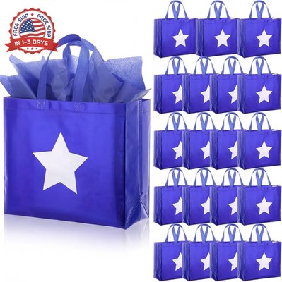 Kolldenn 40 Pcs 4th of July Gift Bags Bulk 20 Patriotic Gift Tote Bags 20 Tissue