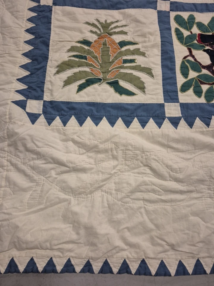 Edredón apliques 88" por 98" caballos árboles frutales aves flores ÚNICO EN SU CLASE Foto 3 de 4