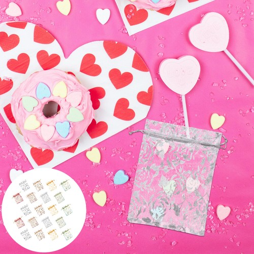 100 Pcs Small Tea Bags Candy Decor Organza Drawstring Jewelry Printing