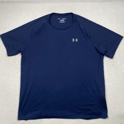 Under Armour T Shirt Mens 2XL XXL Blue Short Sleeve Active Tech Tee Adult Raglan