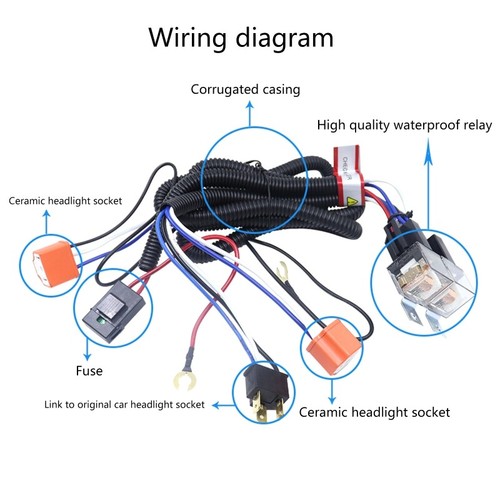 Ceramic H4 Headlight Headlamp H4 Light Bulb Relay Wiring Harness Socket Plug Set - Picture 7 of 12