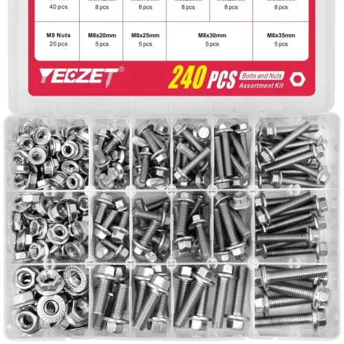 240PCS M5 M6 M8 Flanged Bolts and Nuts Kit,Stainless Steel 304 Metric Flanged He