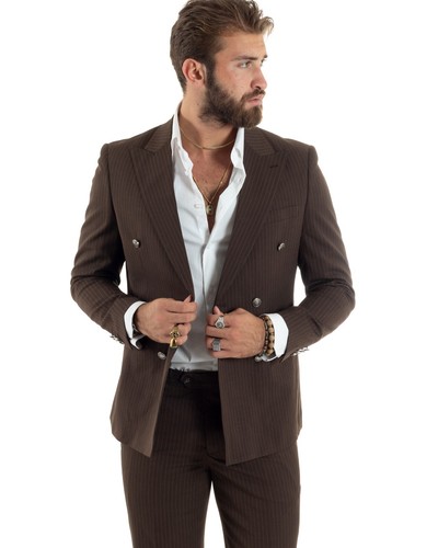 Abito Uomo Doppiopetto Viscosa Gessato Elegante Sartoriale Vari Colori GIOSAL - Imagen 67 de 82