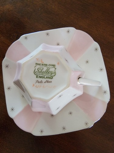 Vintage Shelley Teacup And Saucer Octagon Pink And White Pole Star Pattern - Picture 6 of 11