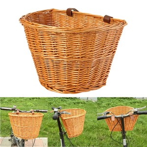 Kids Front Handlebar Wicker Bike Basket Shipping Holder with Mount Straps