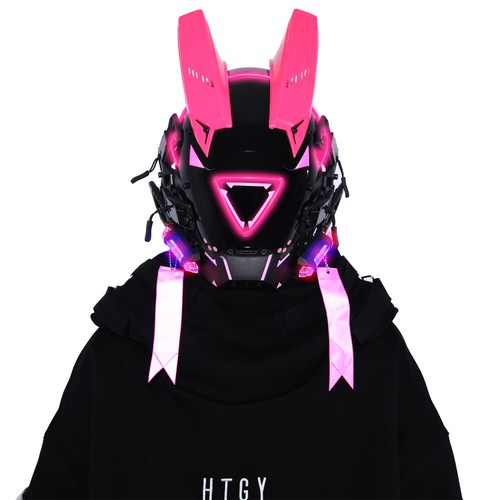 Futuristische Cybermaske mit LED-Leuchten für Cosplay und Techwear Mode - Bild 69 von 80