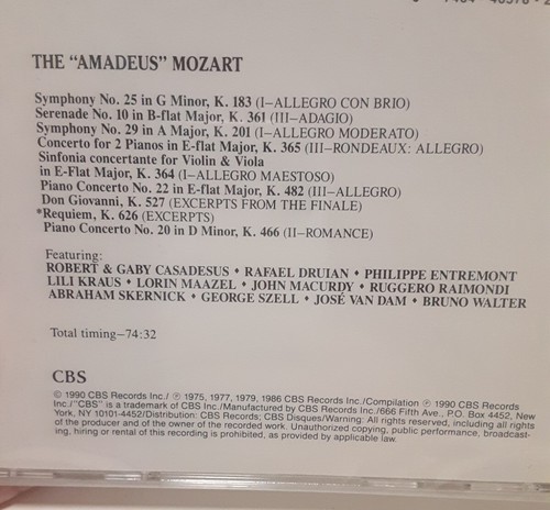 The Amadeus Mozart Audio CD By Wolfgang Amadeus Mozart 1990 CBS Records SEALED! - Picture 4 of 5