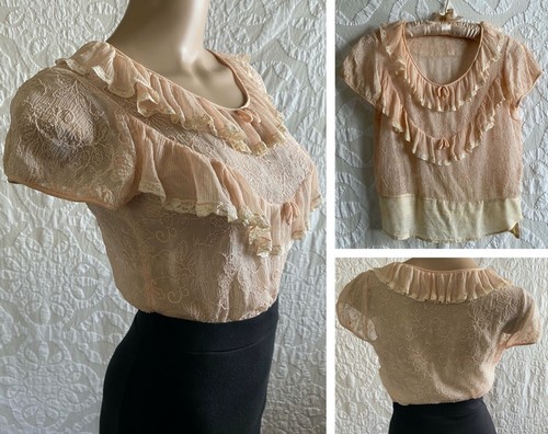 Sweet Vintage 1930s Embroidered Crepe Chiffon Blou