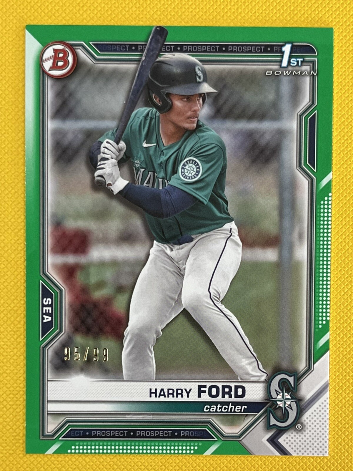 2021 Bowman Draft /99 HARRY FORD Green Card Mariners