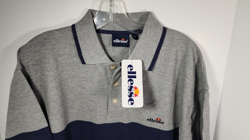 VINTAGE NWT Ellesse Tennis Men's Sport A/W "99 SS Polo Shirt Large Grey Navy - Picture 4 of 11