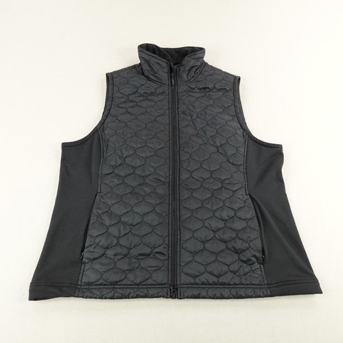 LL Bean Vest Womens XL Black Thinsulate Fleece Lined Onion Quilted Puffer Zip Up
