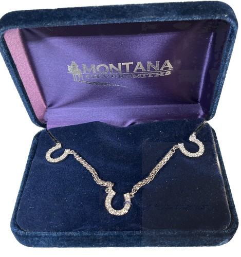 Montana Silberschmiede Halskette Strass dreifach Hufeisen Vintage in Box