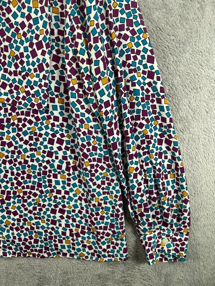 Винтажный Haberdashery Leslie Fay женщин 16 блузка фиолетовый геометрический кнопка длинным рукавом - Изображение 3 из 4