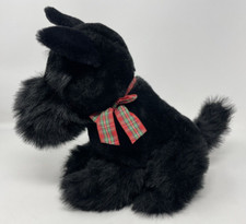GANZ Heritage Collection Solid Black Scottie Dog Plush Red Green Bow Christmas