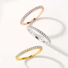 2mm Thin 18K Gold Plated Woman Girl Eternity Infinity Forever Love CZ Ring XJ34