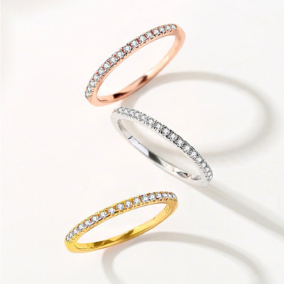 2mm Thin 18K Gold Plated Woman Girl Eternity Infinity Forever Love CZ Ring XJ34