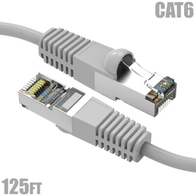 125FT Cat6 RJ45 Ethernet LAN Network SSTP Shielded Patch Cable Copper 26AWG Gray