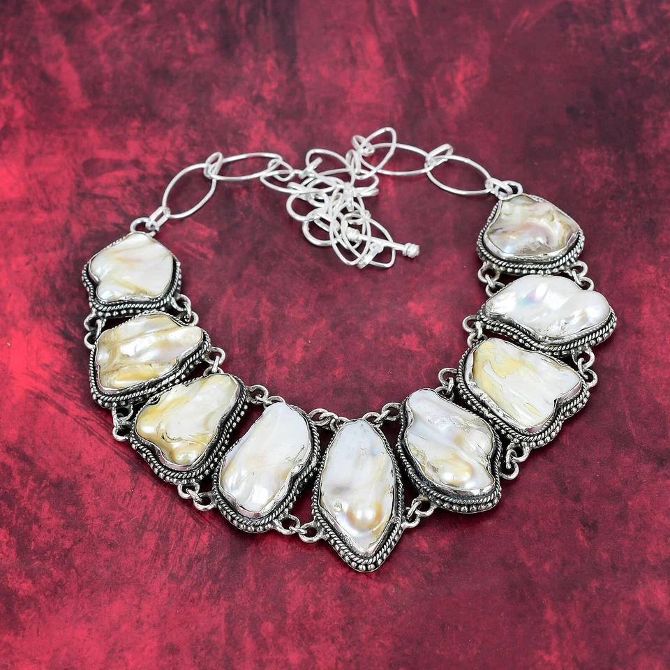 Collar Blister Biwa Perla Piedras Preciosas Hecho a Mano Plata de Ley 925 Joyería Foto 4 de 4