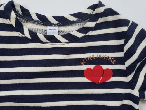 Old Navy Girls Dress 4T Blue & Ivory Stripe Long Sleeve "Better Together" Heart - Picture 2 of 6