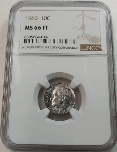 1960 Roosevelt Dime 10C NGC MS66 FT #6305684-014