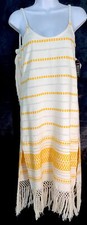 Vestido Solero Jaline Amarillo/Crema Playa Algodón Tejido Cuerda Correas Flecos Nuevo con Etiquetas Talla S