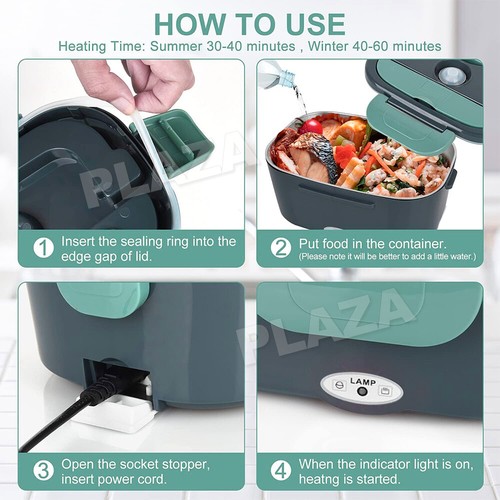 2 in1 Home Car Electric Lunch Box Stainless Steel Food Heating Bento Box AU Plug - Picture 12 of 12