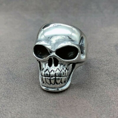 925 Sterling Silver Skull Figure Men s Ring. Solid Silver. Heavy Biker Ring. 