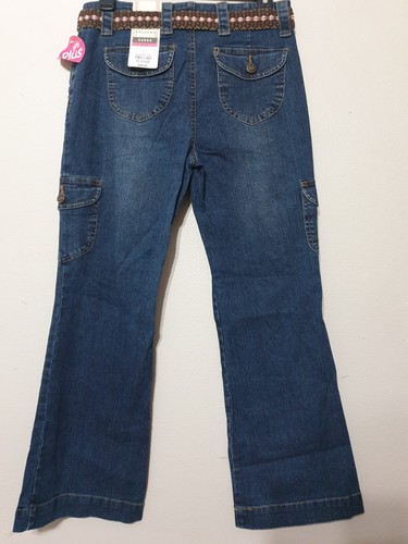 New Arizona Jean Co. Girl's Flare Cargo Jeans Size 12.5 Plus Belted Dark Blue - Picture 12 of 19