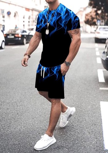 Fashion T Shirt Men's Sport Short Sleeve Tee & Drawstring Shorts Pants SET 2 PCS - Picture 18 of 20