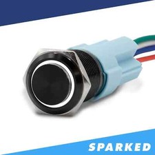 Sparked Innovations Black Latching 12V Push Button Switch SPDT Halo Ring - White