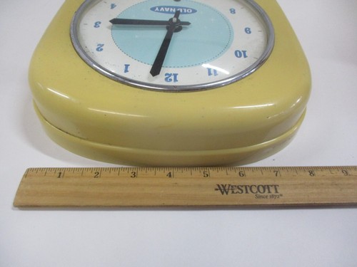 OLD NAVY RETRO 1950 ERA YELLOW/CREAM KITCHEN WALL CLOCK WITH 60 MINUTE TIMER - Picture 12 of 14
