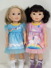 2 Unicorn Dress Pink Blue Set Doll Clothes For 14" AG Wellie Wisher  (Debs*)