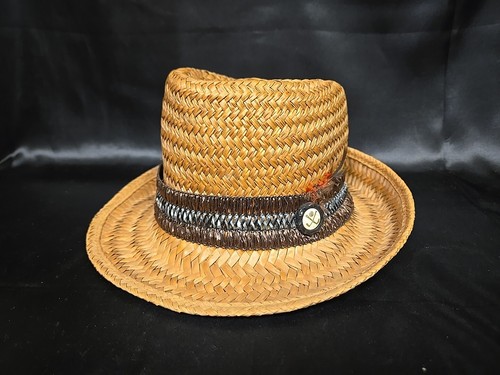Vintage USA Straw Fedora Golf Sun Hat Large Outdoor Boho Tan